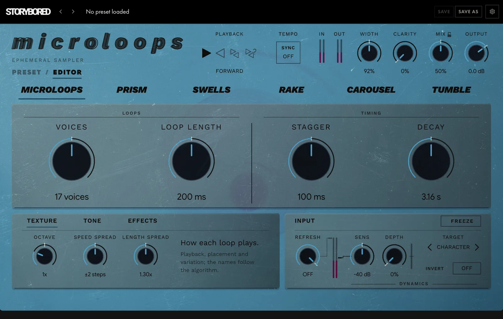 microloops on MICROLOOPS: the panel in its MICROLOOPS colour, with its knobs named for MICROLOOPS