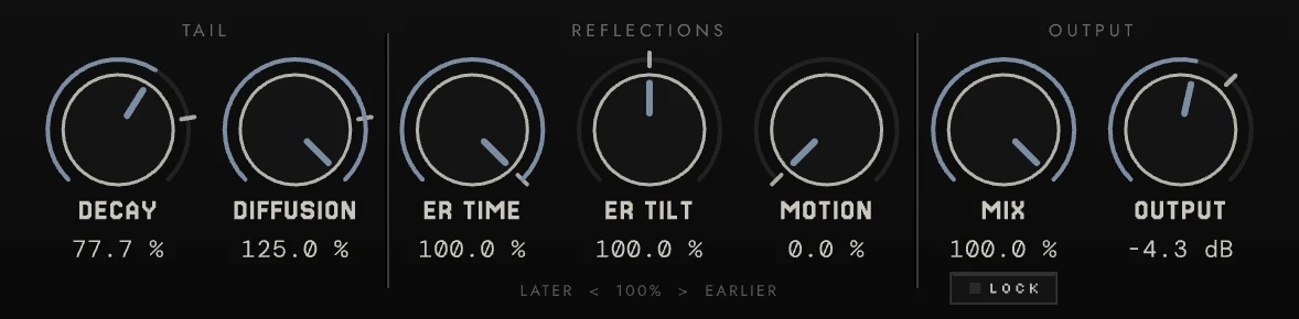 The control slab — the seven knobs in three sections